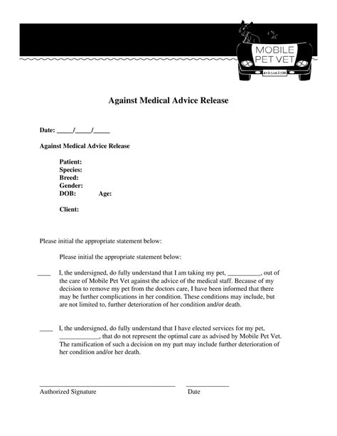 Free Printable Against Medical Advice Form Templates Pdf