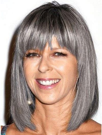 Capless With Bangs Straight Grey Wig For Older Women Cheap Grey Wigs