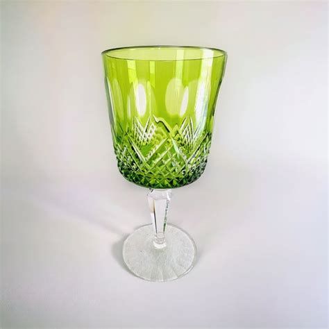 1970s Beyer Kristallglas Emerald Green Cut To Clear Crystal Hock Wine Glasses Set Of 2 Chairish