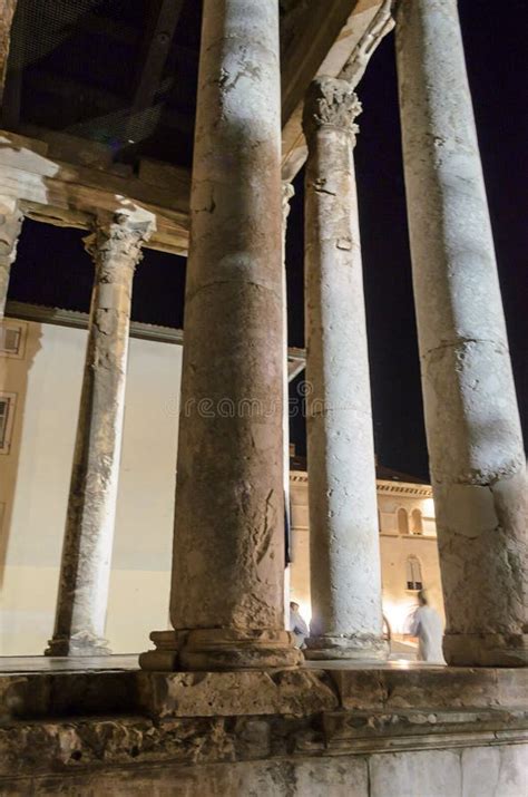 The Ancient Roman Temple Of Augustus At Night A Well Preserved