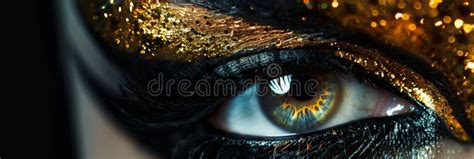 Eye With Super Black Gold Makeup Beautiful Luxury Woman Eye