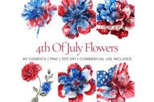 4th Of July Flowers Clipart Graphic By Ikota Design Creative Fabrica