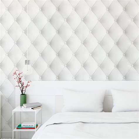 Papel De Parede Para Quarto Branco - Papel de Parede Adesivo Lavável Capitone Branco Quarto Sala 18m ...