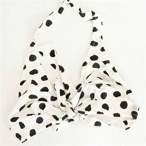 Y K Gyaru Polka Dots Bikini Top Kawaii Halter White Black Cute Japanese Doll Retro Swimsuit