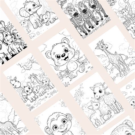 60 Coloring Pages, Zoo Animals Printable Coloring Pages, Greyscale ...