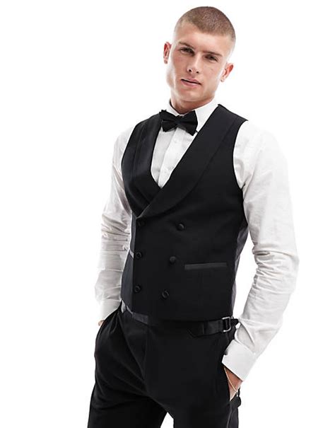 Harry Brown Slim Tuxedo Double Breasted Shawl Lapel Vest In Black Asos