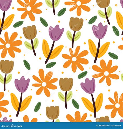 Seamless Pattern Cartoon Flower And Leaves For Textile Gift Wrap Paper