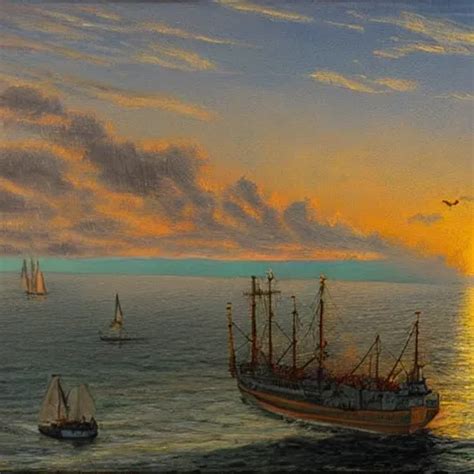 A Vivid Painting Of A Ship Leaving The Dock On The Day Stable