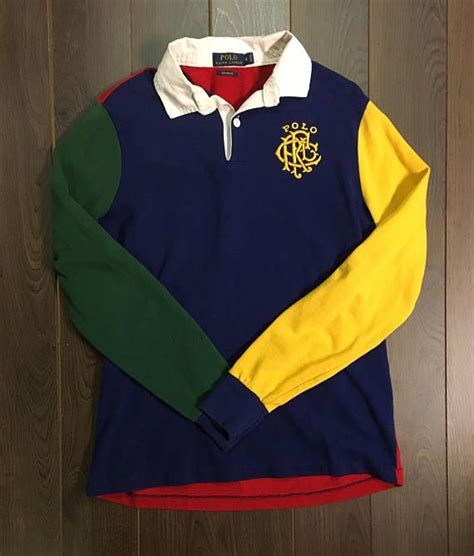 90 S Polo Ralph Lauren Long Sleeve Rugby Shirt Custom Fit Multi