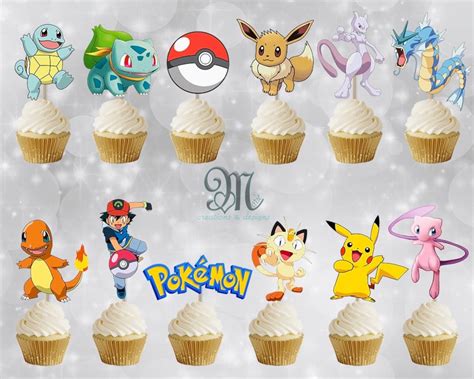 Pok Mon Cupcake Toppers Pokemon Party Supplies Etsy