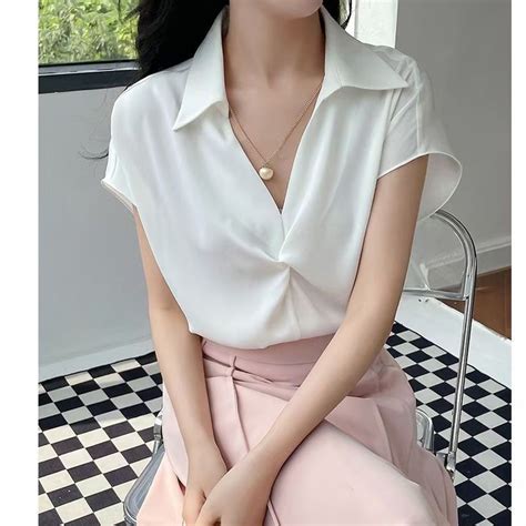 Qike Summer Short Sleeve Chiffon Shirt Women Korean Version White Top