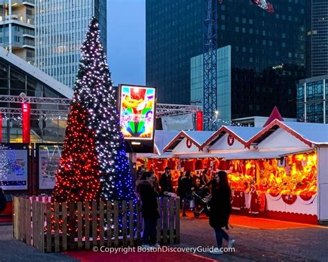 Christmas Trees and artisan chalets at the Holiday Market in Boston's Seaport | Boston winter ...