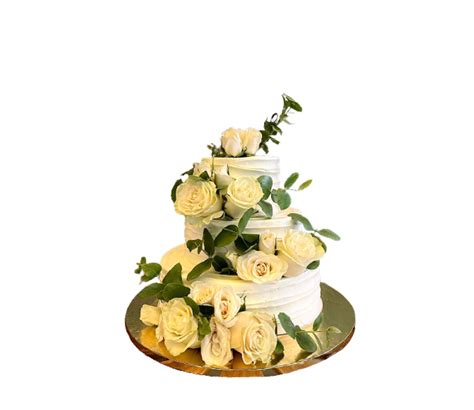 Tort Alb De Nunta Cu Trandafiri Naturali