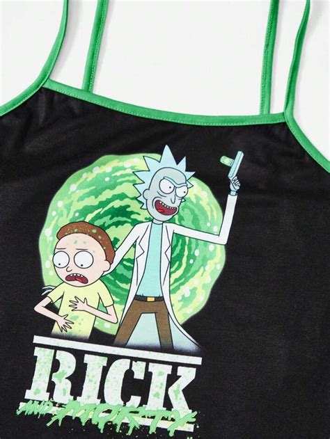 Rick And Morty ROMWE Letter Cartoon Graphic Contrast Binding PJ Set