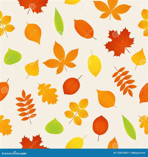 Autumn Seamless Pattern Vector Background With Fall Leaves Stock