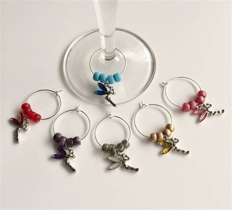 Set Of 6 Handmade Fairy Wine Glass Charms Hen Party Drinks Etsy Uk Wine Glass Charms Wine