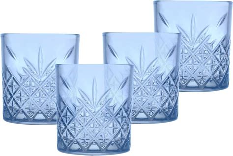 Biandeco Blue Whiskey Glasses Set Of 4 12 Oz Old Fashioned Lowball Barware Heavy