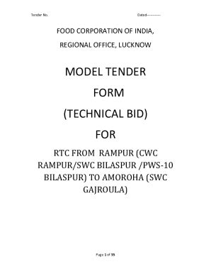 Fillable Online Fci Gov MODEL TENDER FORM TECHNICAL BID FOR Fax Email