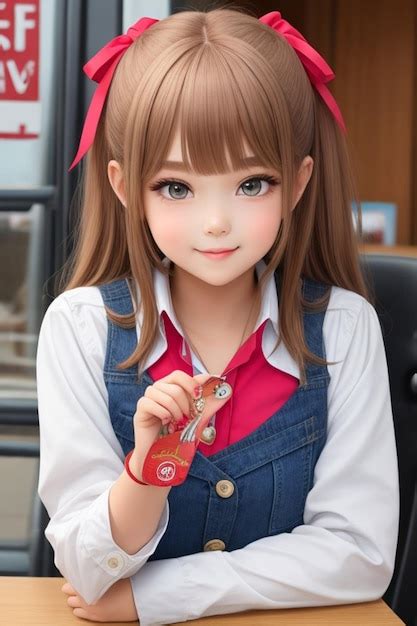 Premium Ai Image A Girl With Red Bows And Blue Overalls