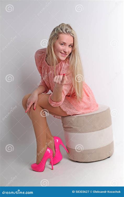 Sensual Blonde Woman With Shiny Curly Silky Hair In Elegant Dres Stock Image Image Of