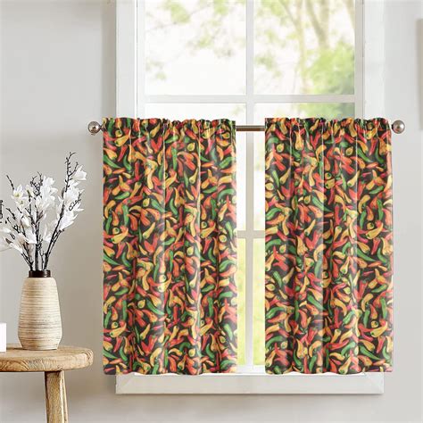 Cotton Chili Peppers Print Café Tier Curtains Window Treatment Kitchen