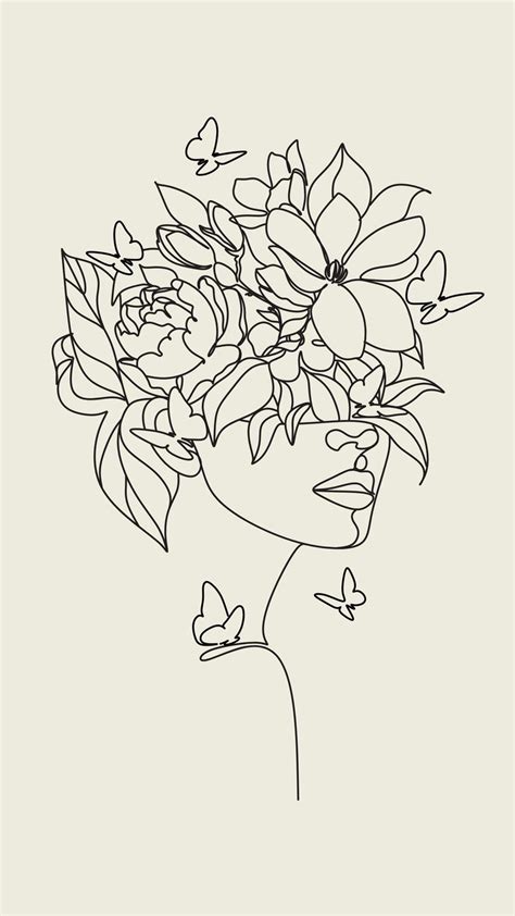 Line Art Feminine Floral Background For Stories Instagram Phone