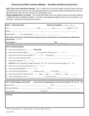 Fillable Online Homeless Assistance Contact Form Fax Email Print