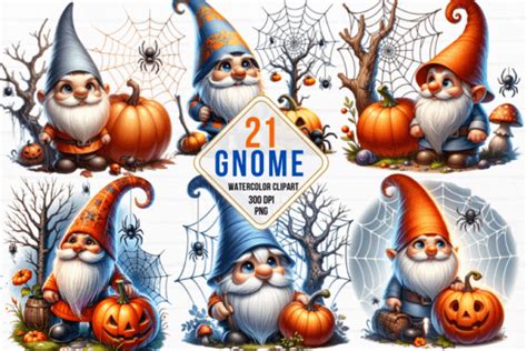 Watercolor Halloween Gnome Clipart Graphic By Marishop Creative Fabrica