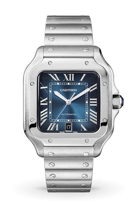 Santos De Cartier Watch Blue Dial Large Model Steel Watches Of