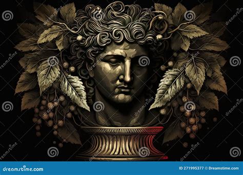 Dionysus Greek Mythology God Black Gold Vase By Generative Ai Stock