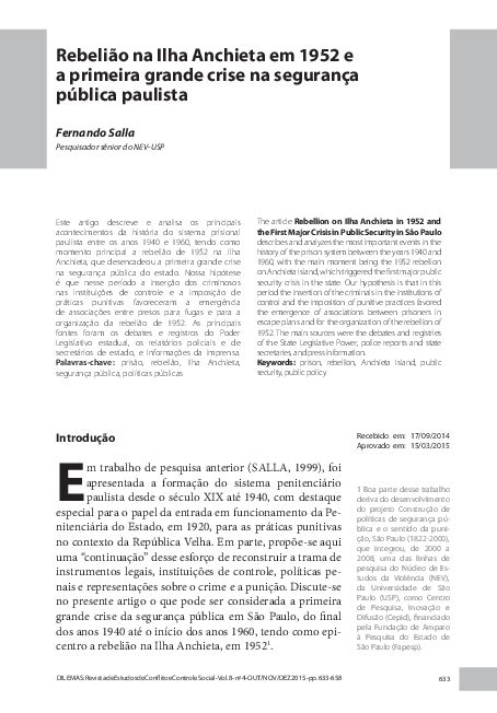 Pdf Rebelião Na Ilha Anchieta Em 1952 E A Primeira Grande Crise Na