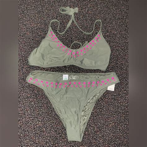 Aerie Swim Nwt Aerie Green And Pink Bikini Poshmark