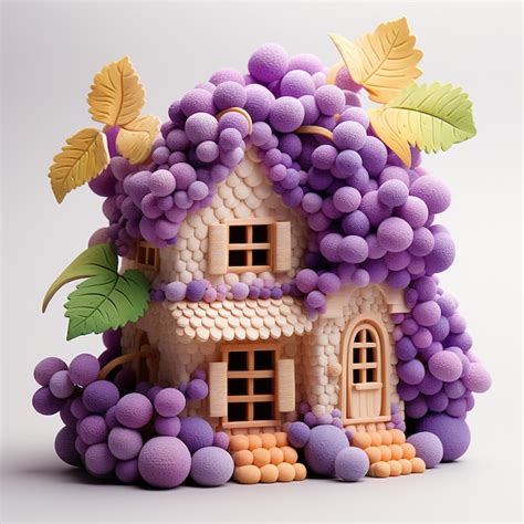 Premium Photo Cute Grape House Made Of Felt On A White Background