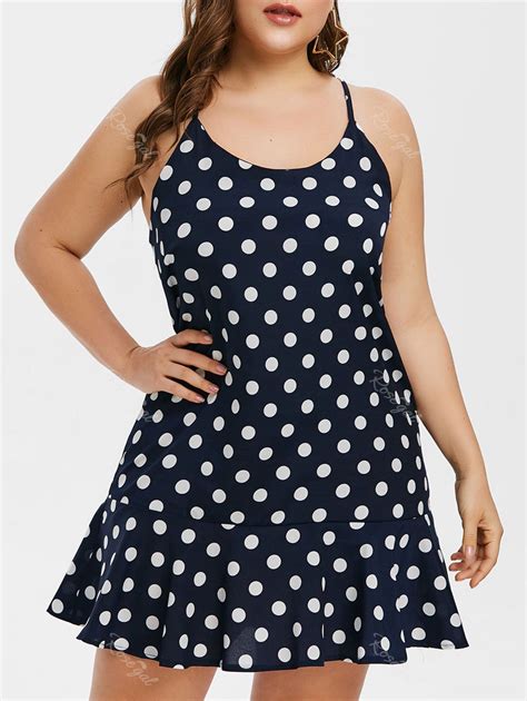 Off Plus Size Polka Dot Flounce Mini Dress Rosegal