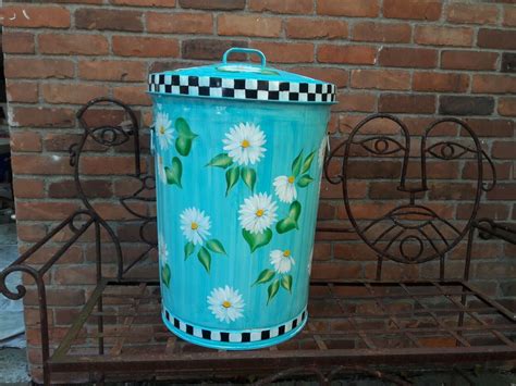 Hand Painted Gallon Galvanized Trash Garbage Cans Painted Trash