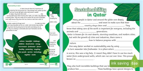 Sustainability In Qatar Worksheet Teacher Made Twinkl