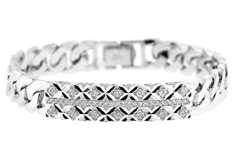 Mens Diamond Cuban Link ID Bracelet 18K White Gold 0.80 ct 8"