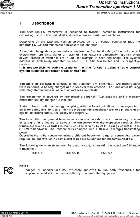 Hbc Radiomatic Med Radio Transmitter Spectrum M User Manual Be