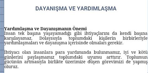 YARDIMLAŞMA VE DAYANIŞMANIN ÖNEMİNOLUR UZUN OLSUN D Eodev