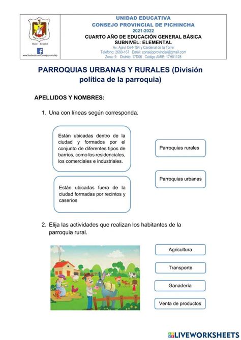 Parroquias Urbanas Y Rurales Online Worksheet In 2023