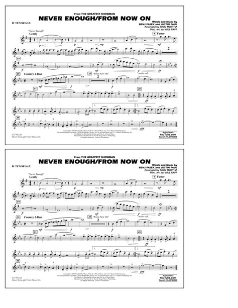 Never Enough From Now On Bb Tenor Sax By Justin Paul Tenor Saxophone Digital Sheet Music