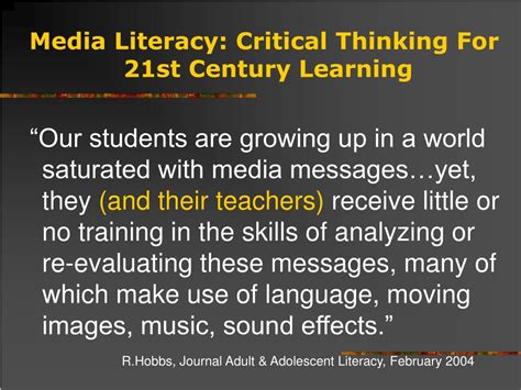 Ppt Media Literacy Critical Thinking For St Century Learning