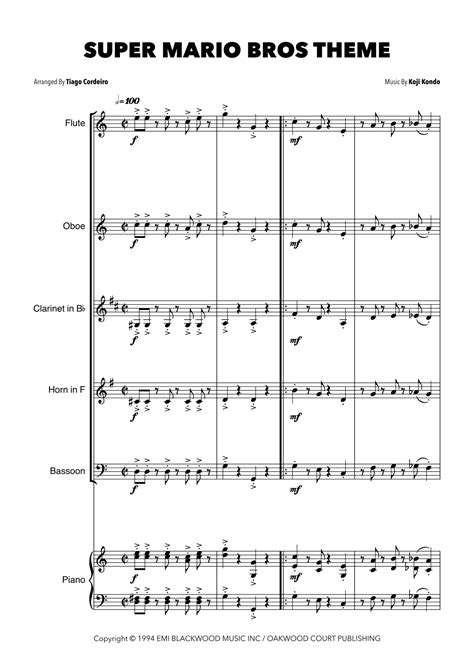 Super Mario Bros Theme Arr Tiago Cordeiro Sheet Music Koji Kondo