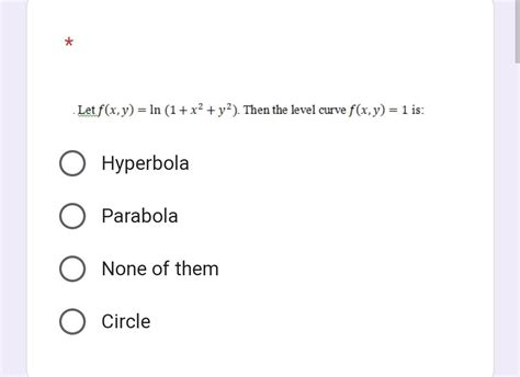 Solved Let F X Y Ln 1 X2 Y2 Then The Level Curve F X Y 1