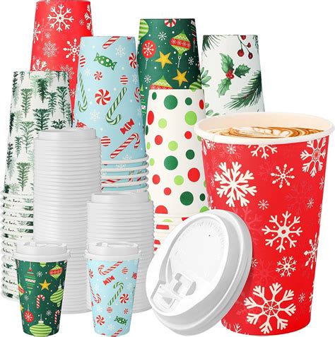 Tazas De Caf De Navidad Con Tapas Vasos Desechables De Papel De