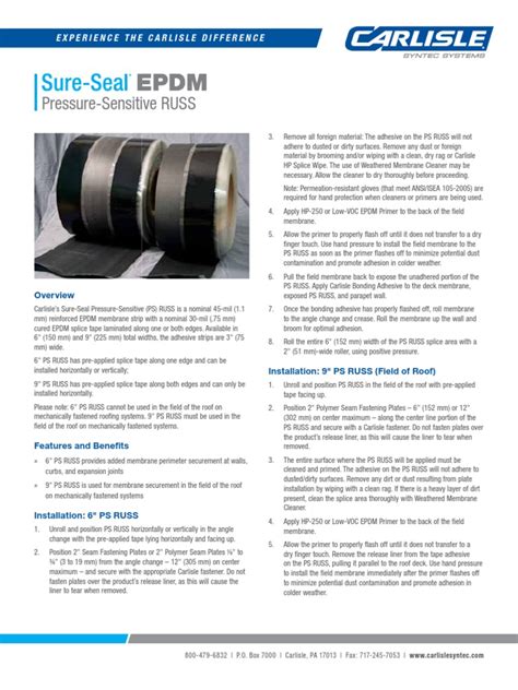 Sure Seal Epdm Pressure Sensitive Russ Product Data Sheet Pds Pdf Pdf
