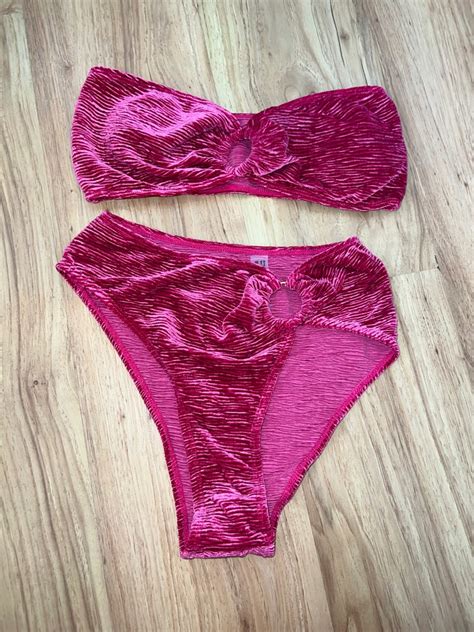 Shein Velvet Pink Bikini Women S Fashion Swimwear Bikinis
