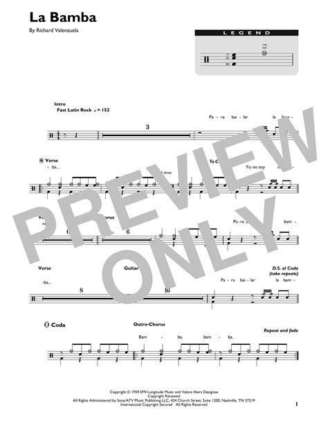 La Bamba By Ritchie Valens Sheet Music For Drum Chart At Sheet Music Direct