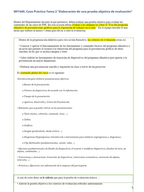 Mf1445 Caso Práctico Tema 2 Elaboración De Una Prueba Objetiva De