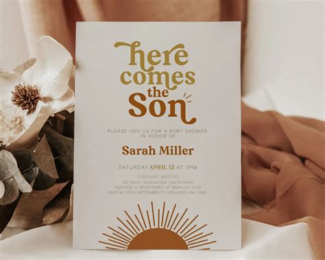 Here Comes The Son Baby Shower Invitation Sun Baby Shower Invitation